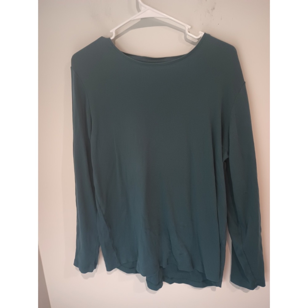 Chico's Shirt Top Womens Size 3 XL Teal Blue Long Sleeve Crewneck 100% Cotton
